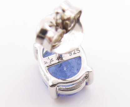 925 Sterling Silver Vintage Earrings Minimalist Oval Cut Tanzanite Stud  EG14145