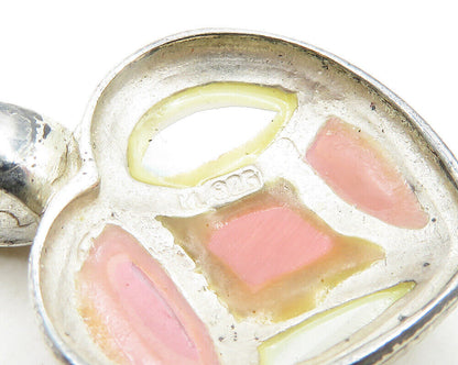 925 Sterling Silver  Vintage Inlaid Mother Of Pearl Love Heart Pendant PT15288