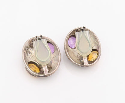 925 Sterling Silver Vintage Earrings JUDITH JACK Amethyst & Citrine  EG13946
