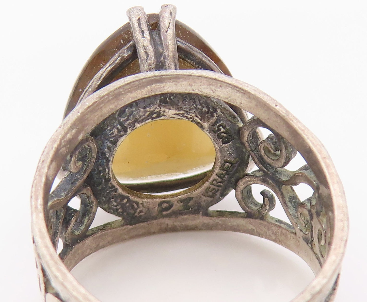 925 Sterling Silver Vintage Ring OR PAZ ISRAEL Smoky Quartz Band Sz 5.5 RG36366
