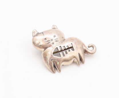 925 Sterling Silver Vintage Brooch Pin BOMA Domed Cat Cut Fish Stomach  BP11159