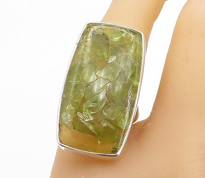 925 Sterling Silver  Peridot Cluster Square Shiny Cocktail Ring Sz 8  RG7761