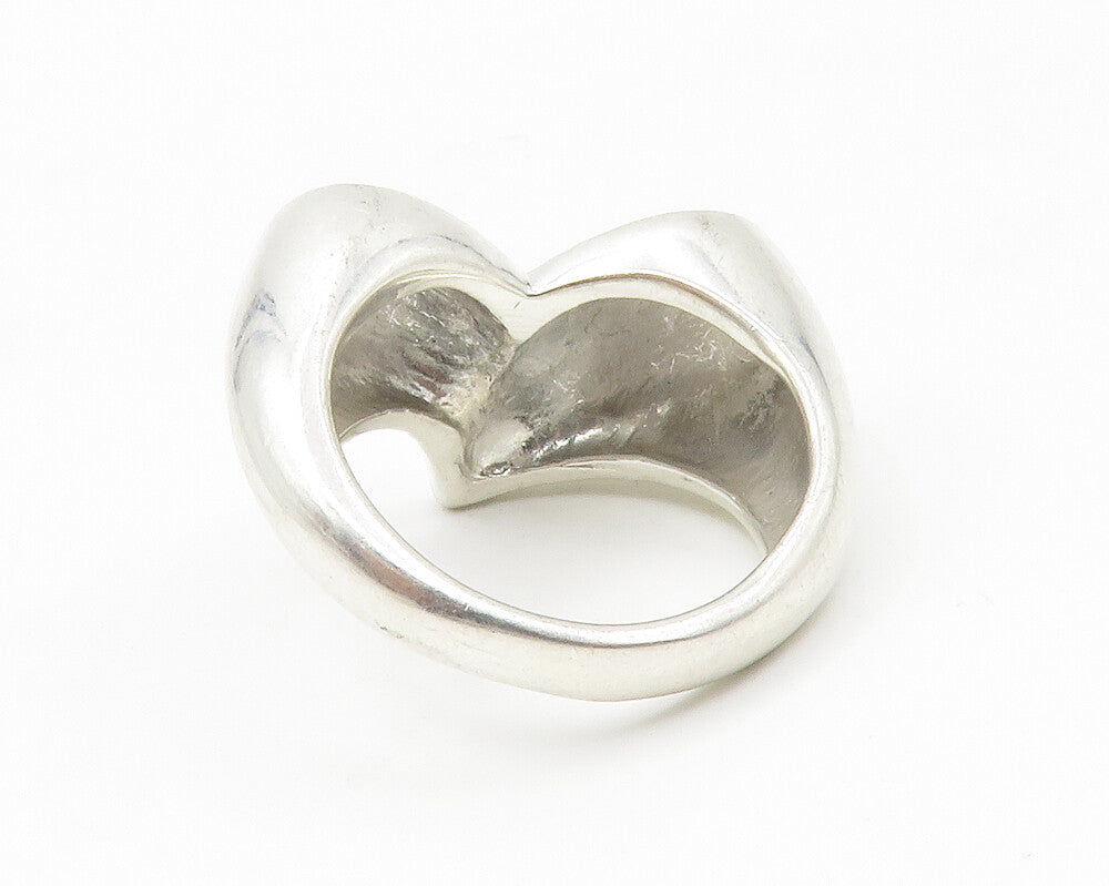925 Sterling Silver  Vintage Shiny Love Heart Cocktail Ring Sz 10  RG14046