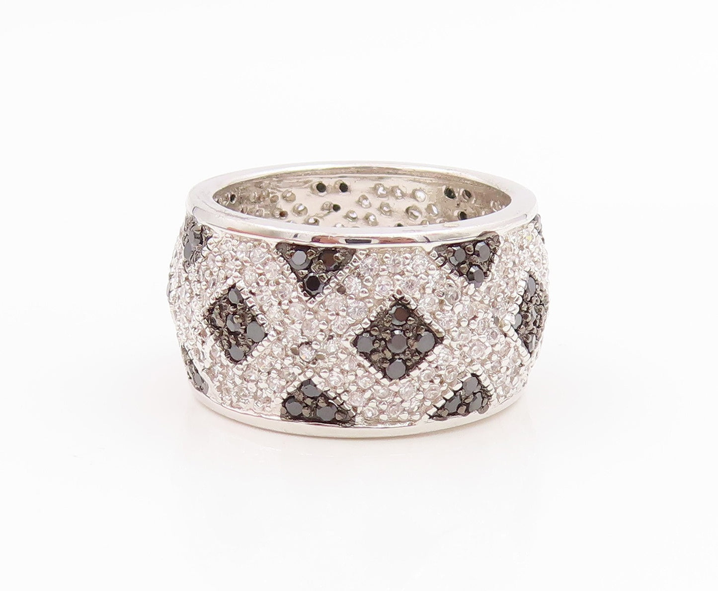 925 Sterling Silver Vintage Ring Spinel & CZ Geometric Pattern Band Sz 7 RG35664