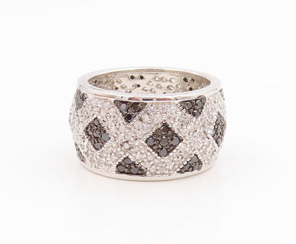 925 Sterling Silver Vintage Ring Spinel & CZ Geometric Pattern Band Sz 7 RG35664