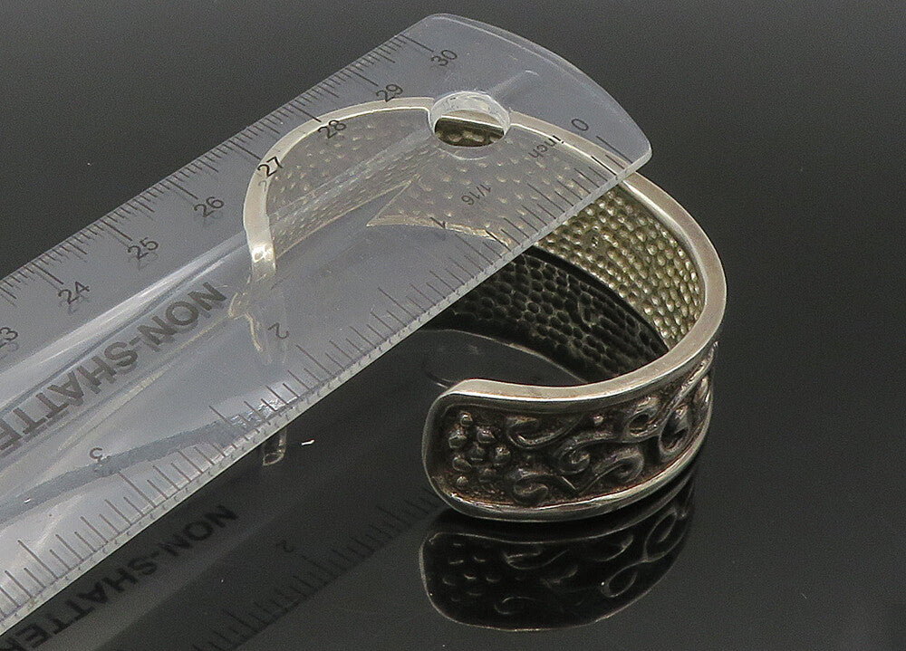 925 Sterling Silver  Vintage Shiny Floral Swirl Pattern Cuff Bracelet  BT8721