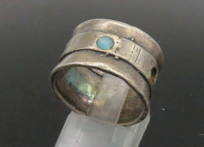 ISRAEL 925 Silver   Vintage Blue Cat's Eye Stone Band Ring Sz 8.5  RG23021