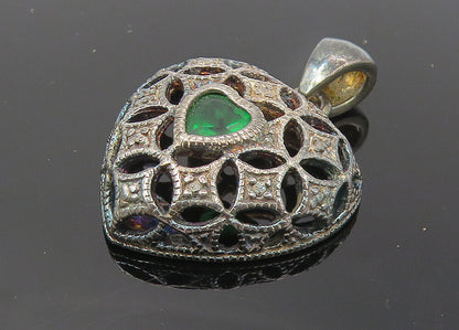 AVON 925 Sterling Silver  Vintage Green Topaz Love Heart Dome Pendant  PT9215