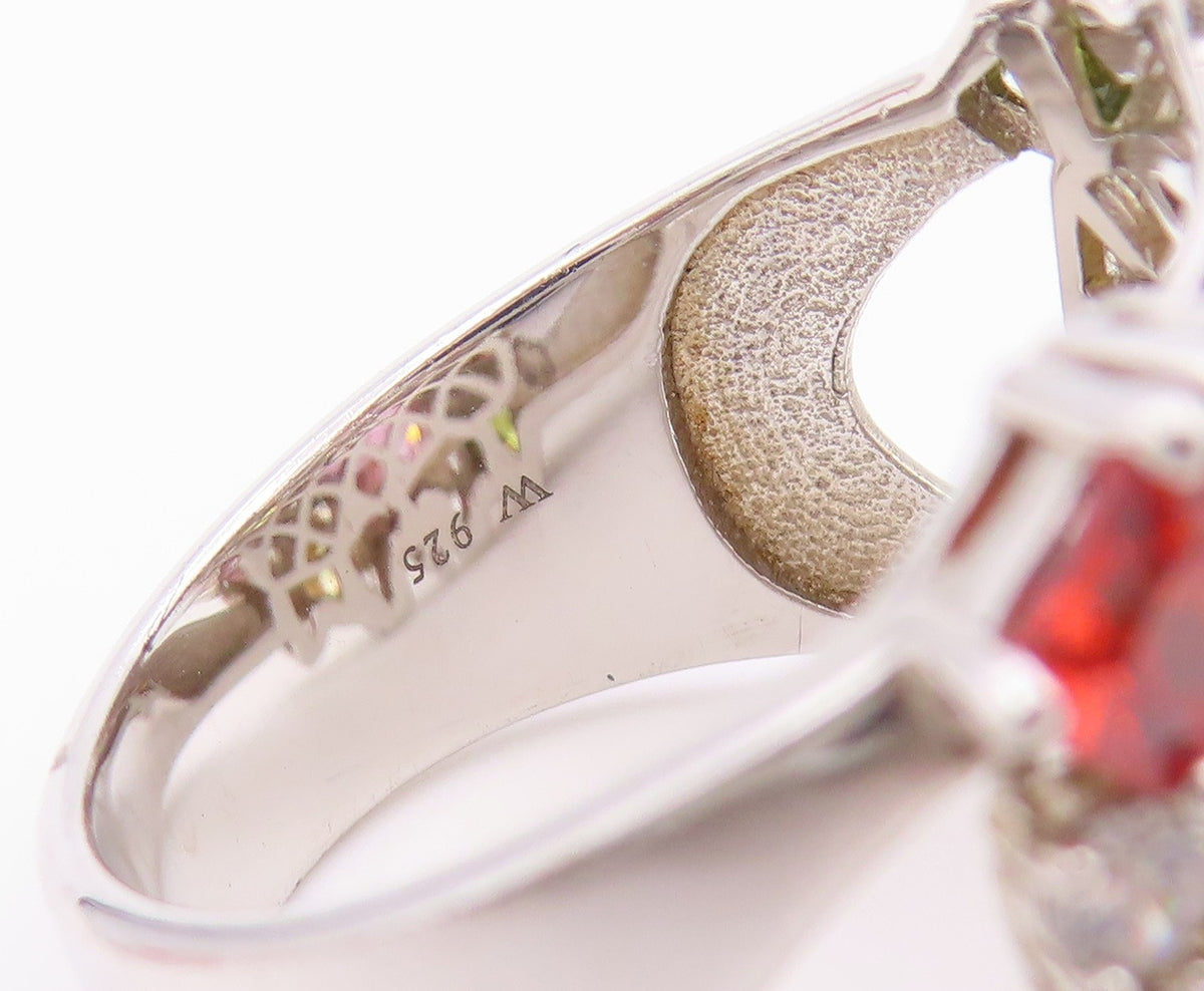 925 Sterling Silver Vintage Ring Multi Gemstone Cluster Band  Sz 10.5  RG36437