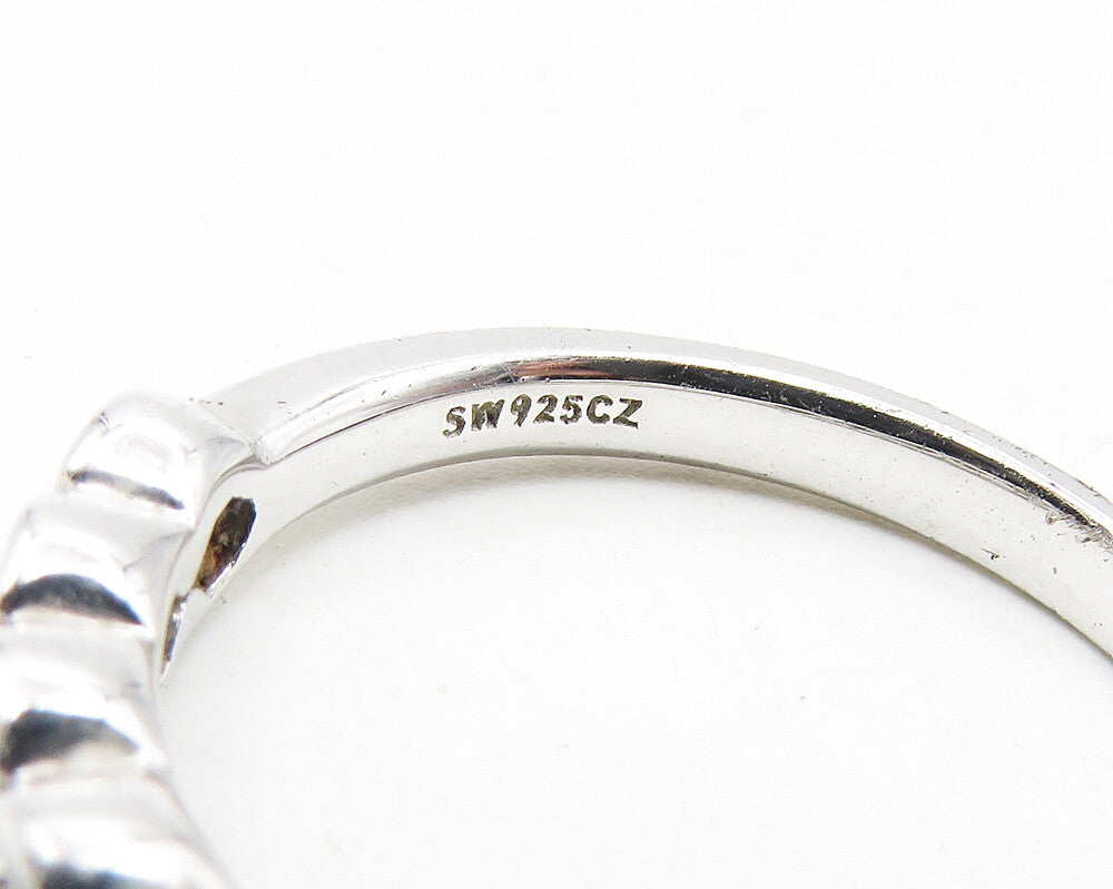 925 Sterling Silver  Shiny Round White Topaz7 Stone Band Ring Sz 9  RG11558