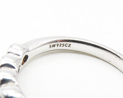 925 Sterling Silver  Shiny Round White Topaz7 Stone Band Ring Sz 9  RG11558