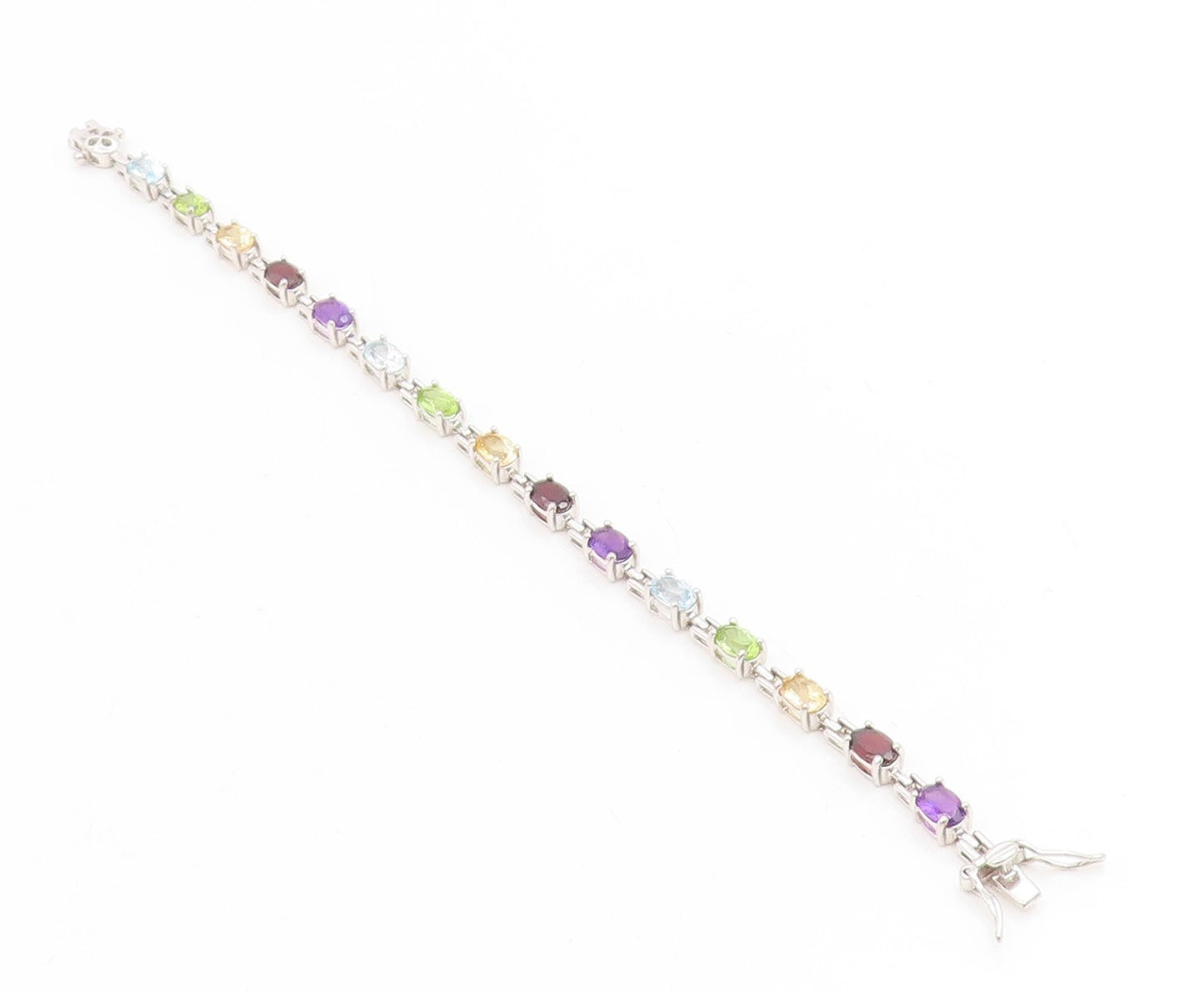925 Sterling Silver Vintage Bracelet Multi Gemstone Elegant Tennis Link  BT11747