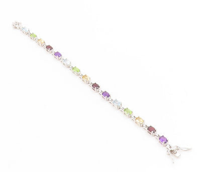 925 Sterling Silver Vintage Bracelet Multi Gemstone Elegant Tennis Link  BT11747