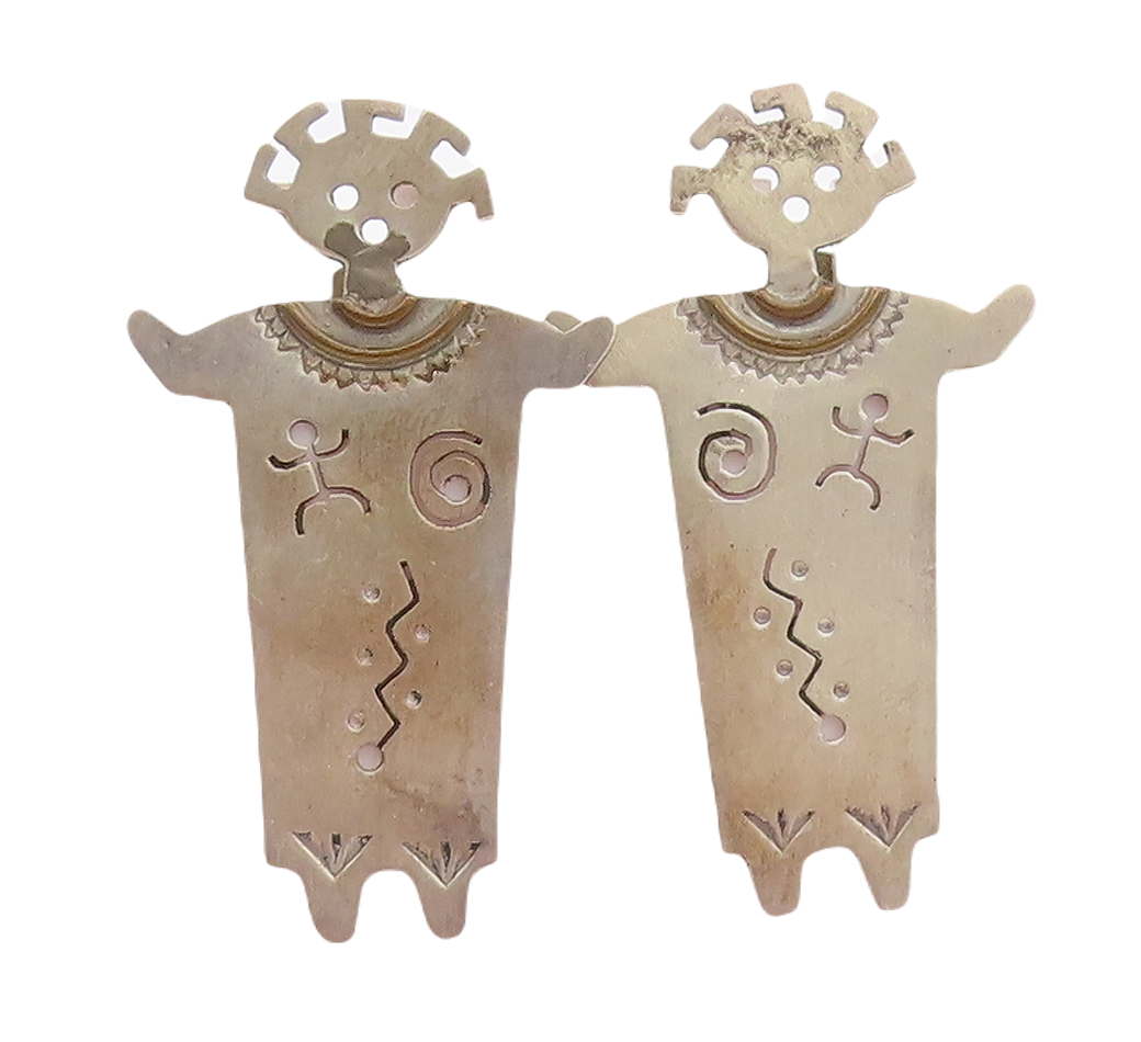 925 Sterling Silver Vintage Earrings NAVAJO ZUNI Cutout Dancing Boy EG13182