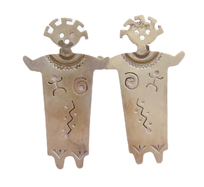 925 Sterling Silver Vintage Earrings NAVAJO ZUNI Cutout Dancing Boy EG13182