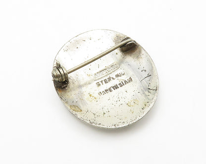 SIAM 925 Sterling Silver  Vintage White Enamel Dancers Oval Brooch Pin  BP5038