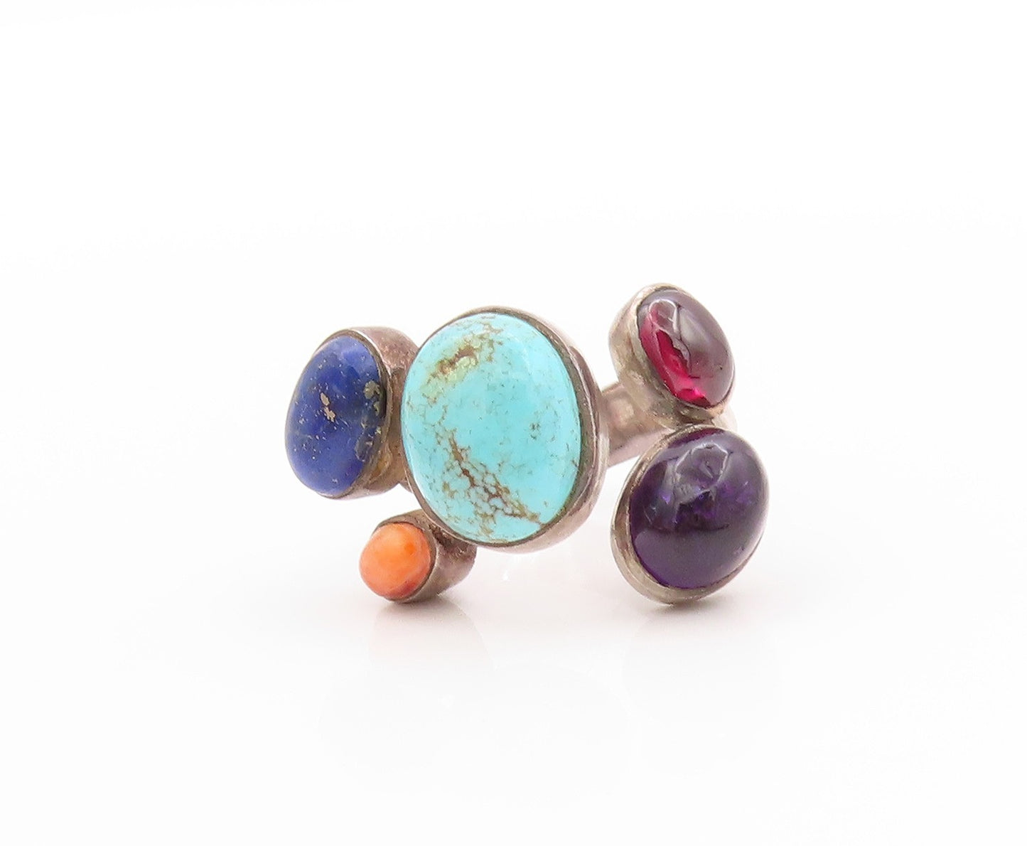 925 Sterling Silver Vintage Ring Cabochon Amethyst Garnet Gemstone Sz 7  RG32585