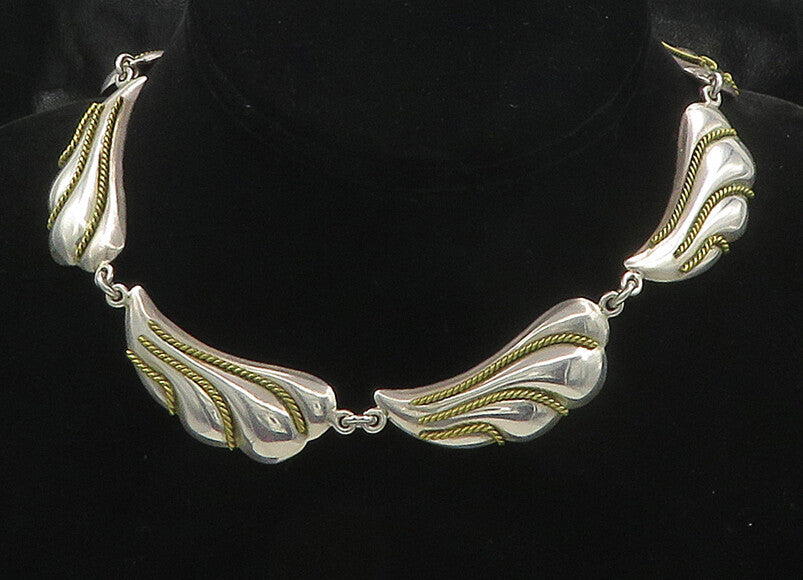MEXICO 925 Silver  Vintage Two Tone Shiny Rope Twist Chain Necklace  NE2884