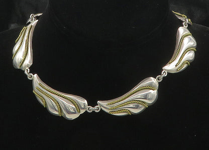 MEXICO 925 Silver  Vintage Two Tone Shiny Rope Twist Chain Necklace  NE2884
