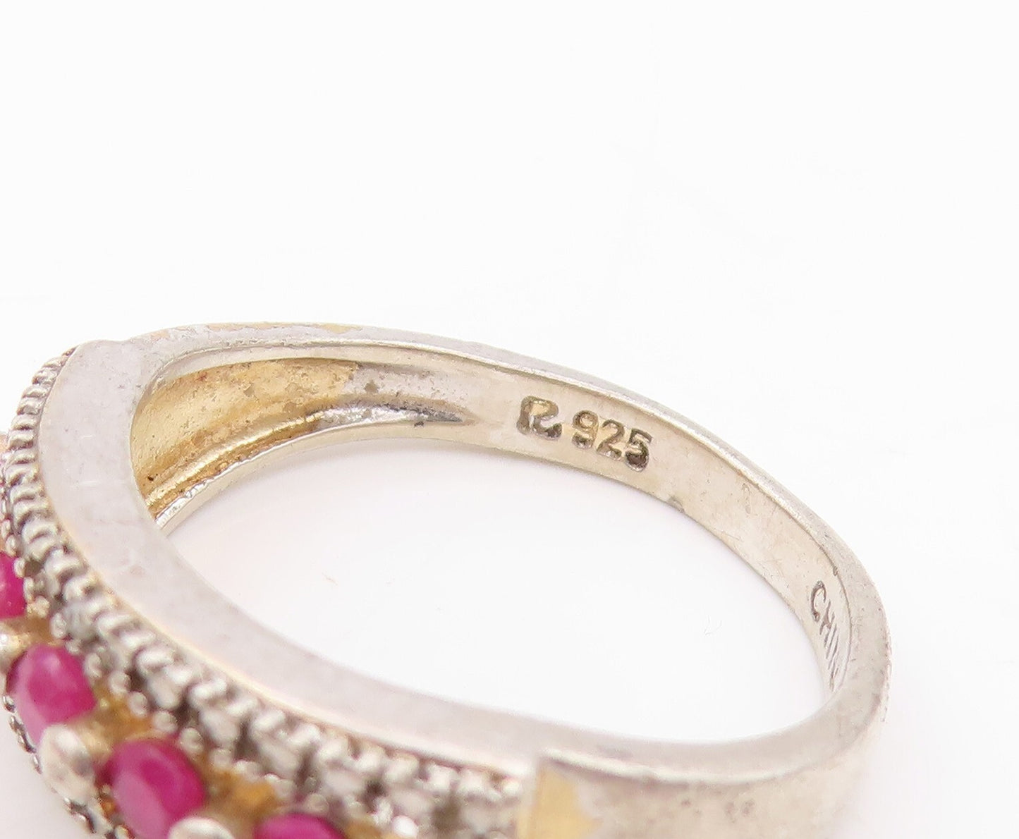925 Sterling Silver Vintage Ring Minimalist Ruby Band Halo CZ  Sz 7  RG31776