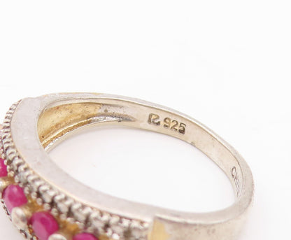 925 Sterling Silver Vintage Ring Minimalist Ruby Band Halo CZ  Sz 7  RG31776