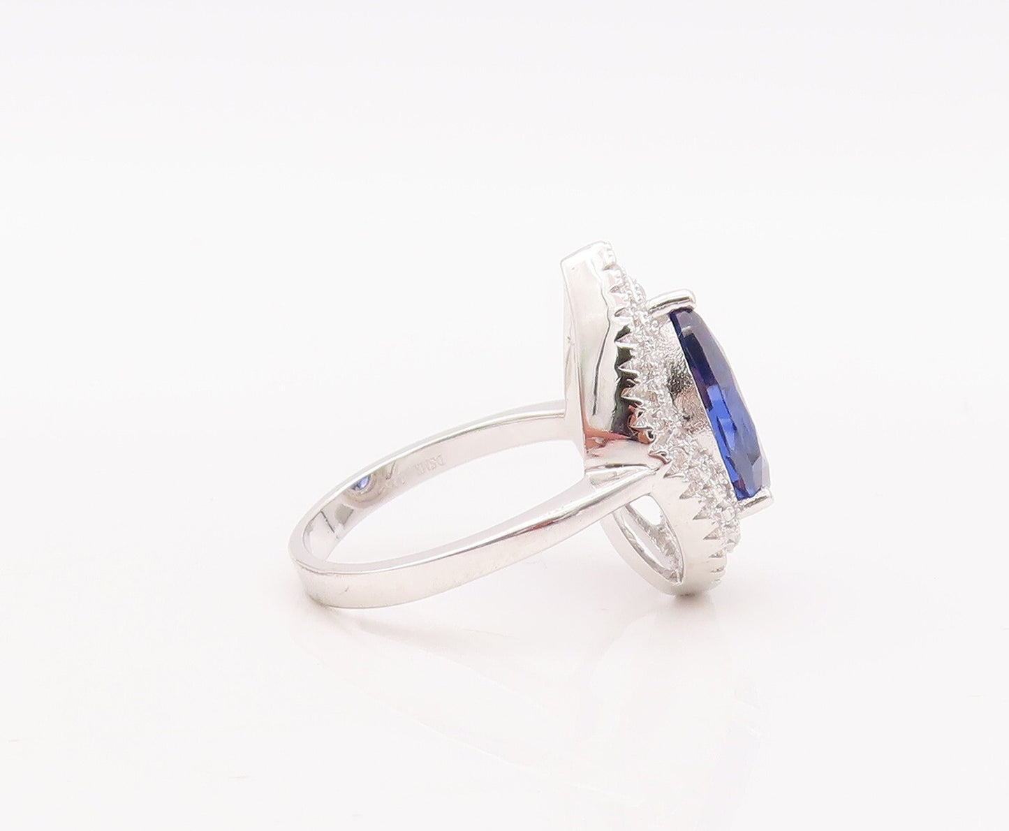 925 Sterling Silver Vintage Ring Drop Cut Sapphire Halo CZ Bands Sz 7 RG29305