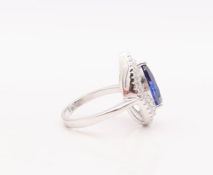 925 Sterling Silver Vintage Ring Drop Cut Sapphire Halo CZ Bands Sz 7 RG29305