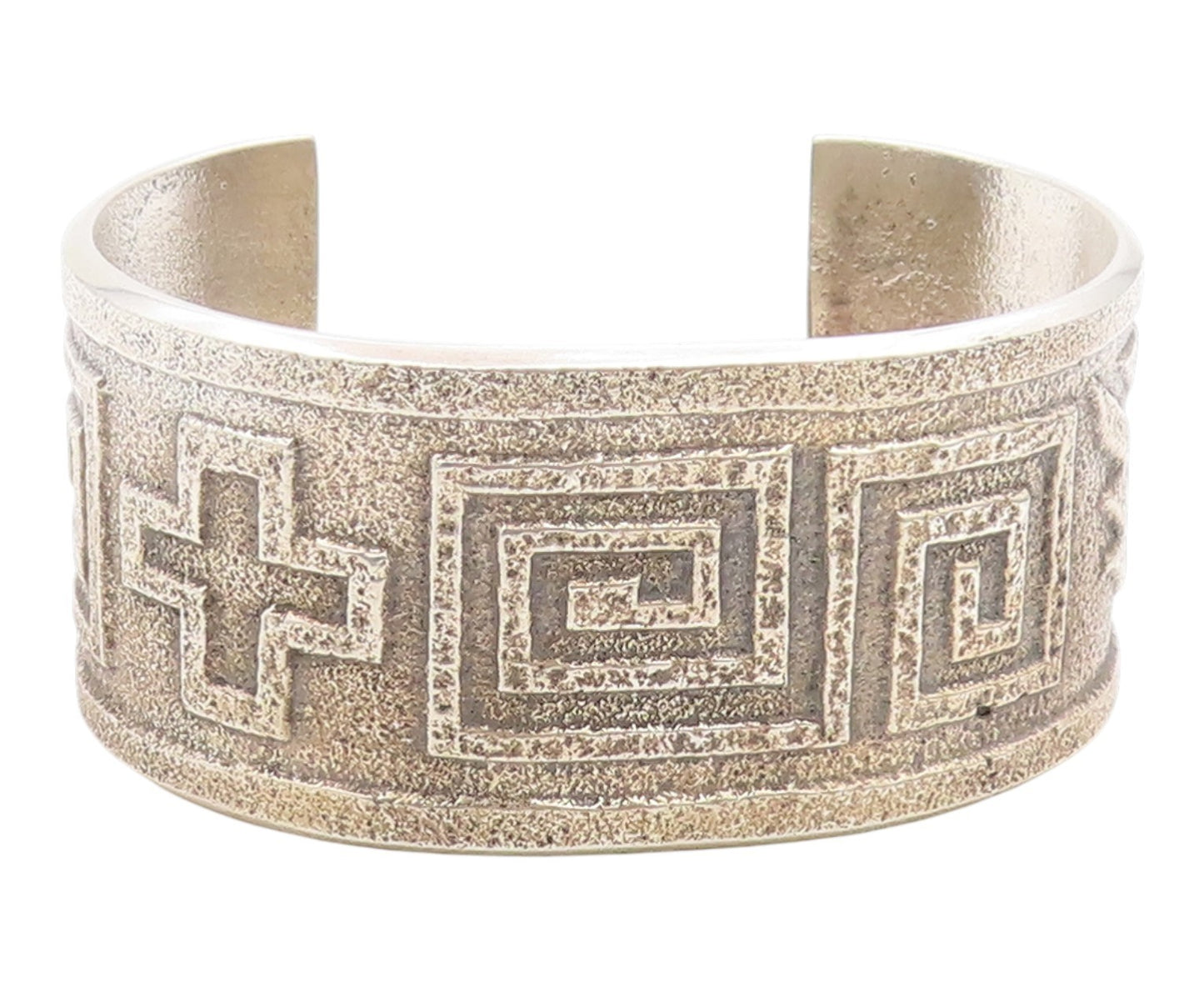 925 Sterling Silver Vintage Bracelet NAVAJO Geometric Pattern Wide Cuff  BT11945
