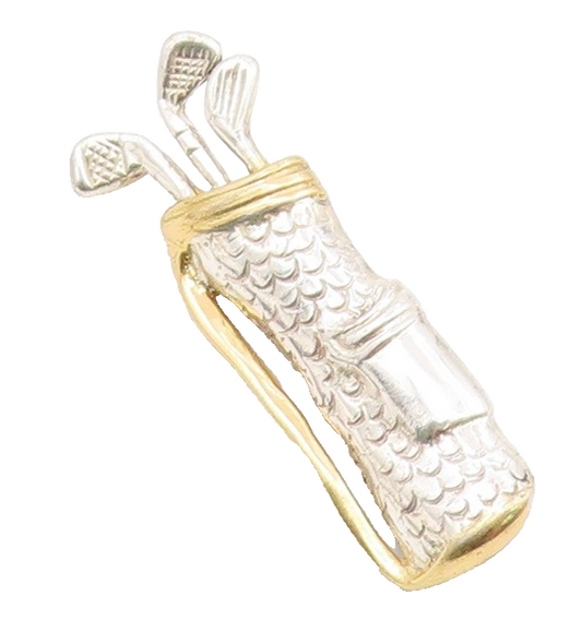 925 Sterling Silver  Vintage Shiny Two Tone Golf Clubs Brooch Pin  BP9278