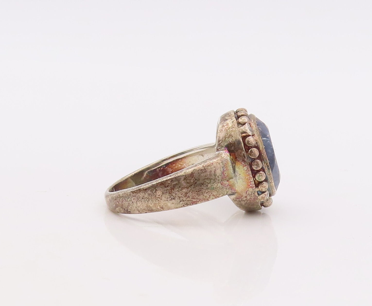 925 Sterling Silver Vintage Ring Round Cut Gemstone & Diamonds  Sz 7.5  RG29904