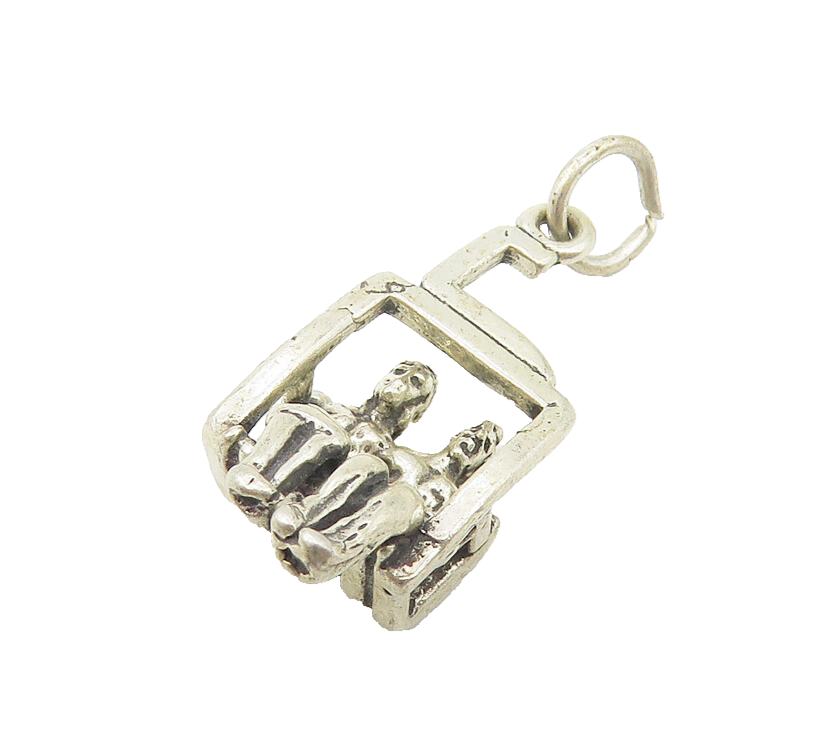 925 Sterling Silver  Vintage Petite Cable Lift Sitting Couple Pendant  PT8736