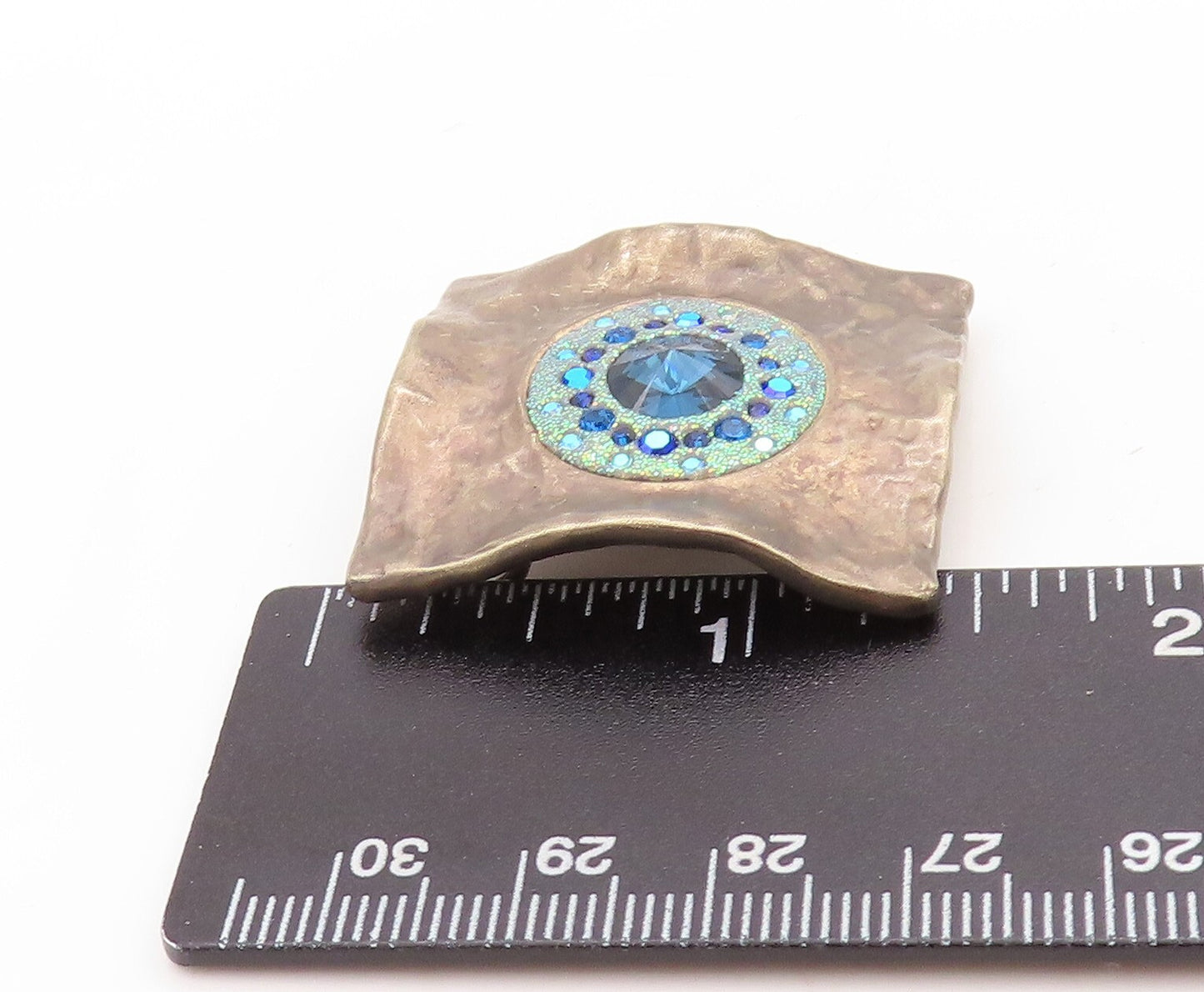 925 Sterling Silver Vintage Pendant Dark Tone Antique Blue CZ Inlay  PT23656