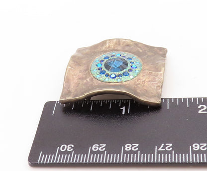925 Sterling Silver Vintage Pendant Dark Tone Antique Blue CZ Inlay  PT23656