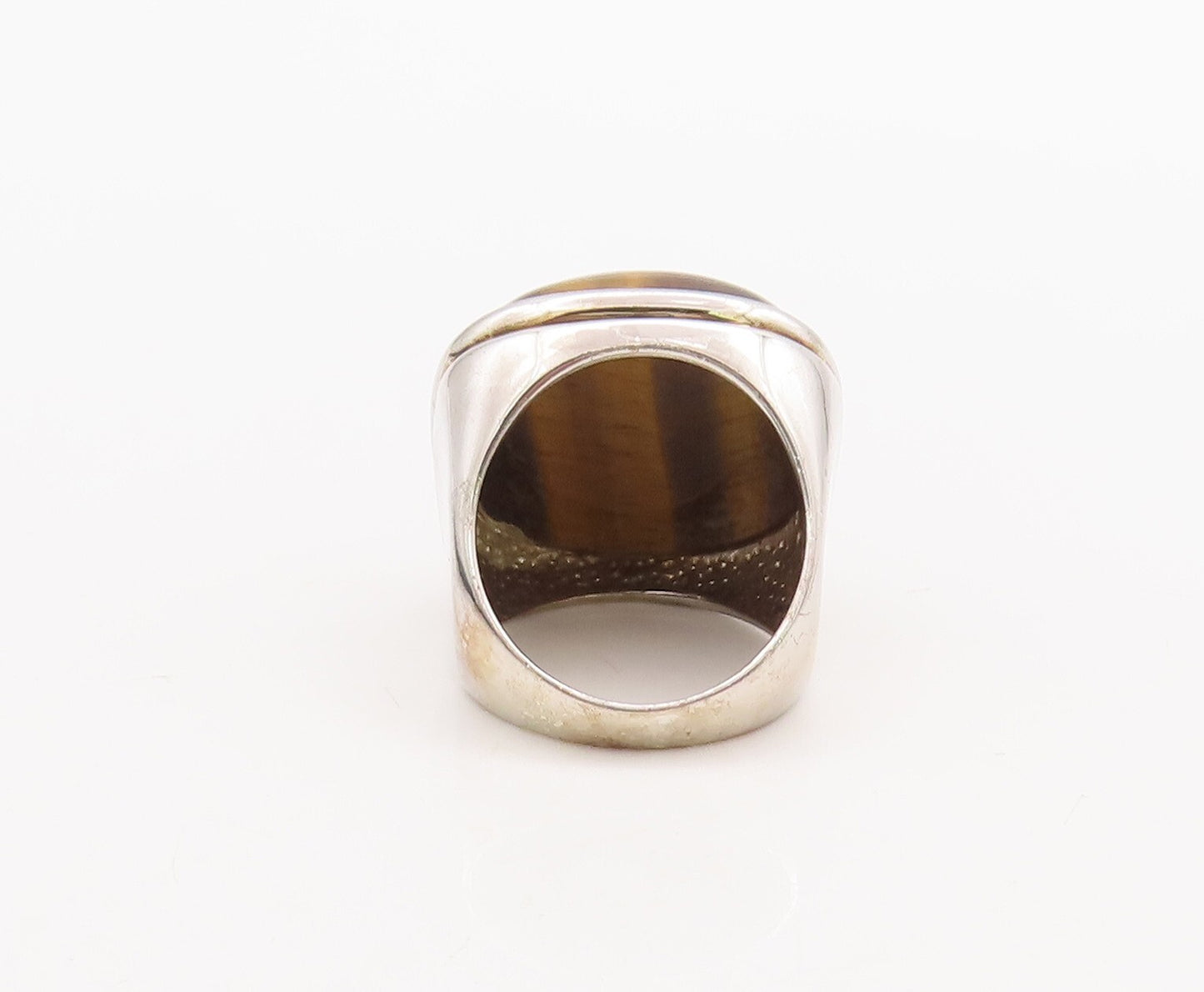 925 Sterling Silver Vintage Ring Large Square Tiger's Eye Inlay Sz 8  RG29534