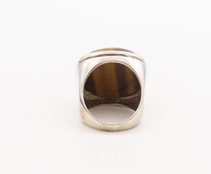 925 Sterling Silver Vintage Ring Large Square Tiger's Eye Inlay Sz 8  RG29534