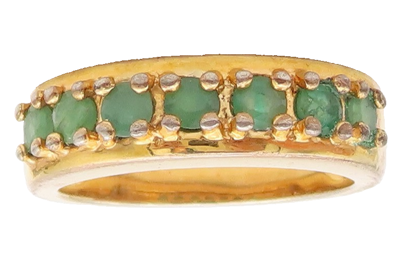 925 Sterling Silver Vintage Ring Gold Plated Emerald Band Inlay  Sz 6  RG31716