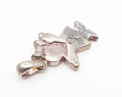 925 Sterling Silver  Vintage Topaz Dark Tone Girl In Dress Pendant  PT8818