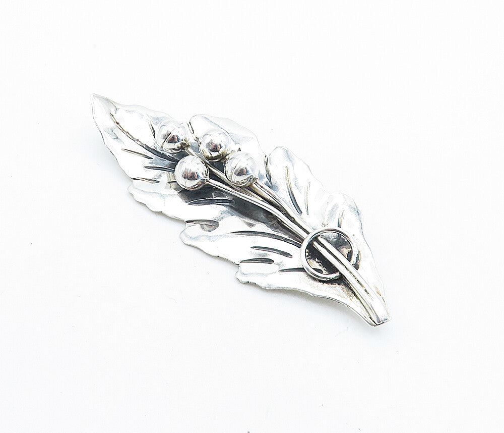 MEXICO 925 Sterling Silver  Vintage Shiny Single Floral Leaf Brooch Pin BP2736