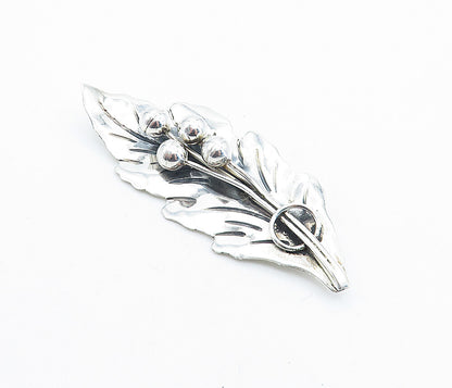 MEXICO 925 Sterling Silver  Vintage Shiny Single Floral Leaf Brooch Pin BP2736