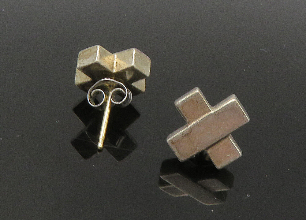 925 Silver & 14K GOLD  Vintage Petite Smooth Crossed Stud Earrings  EG10979