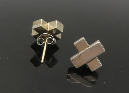 925 Silver & 14K GOLD  Vintage Petite Smooth Crossed Stud Earrings  EG10979