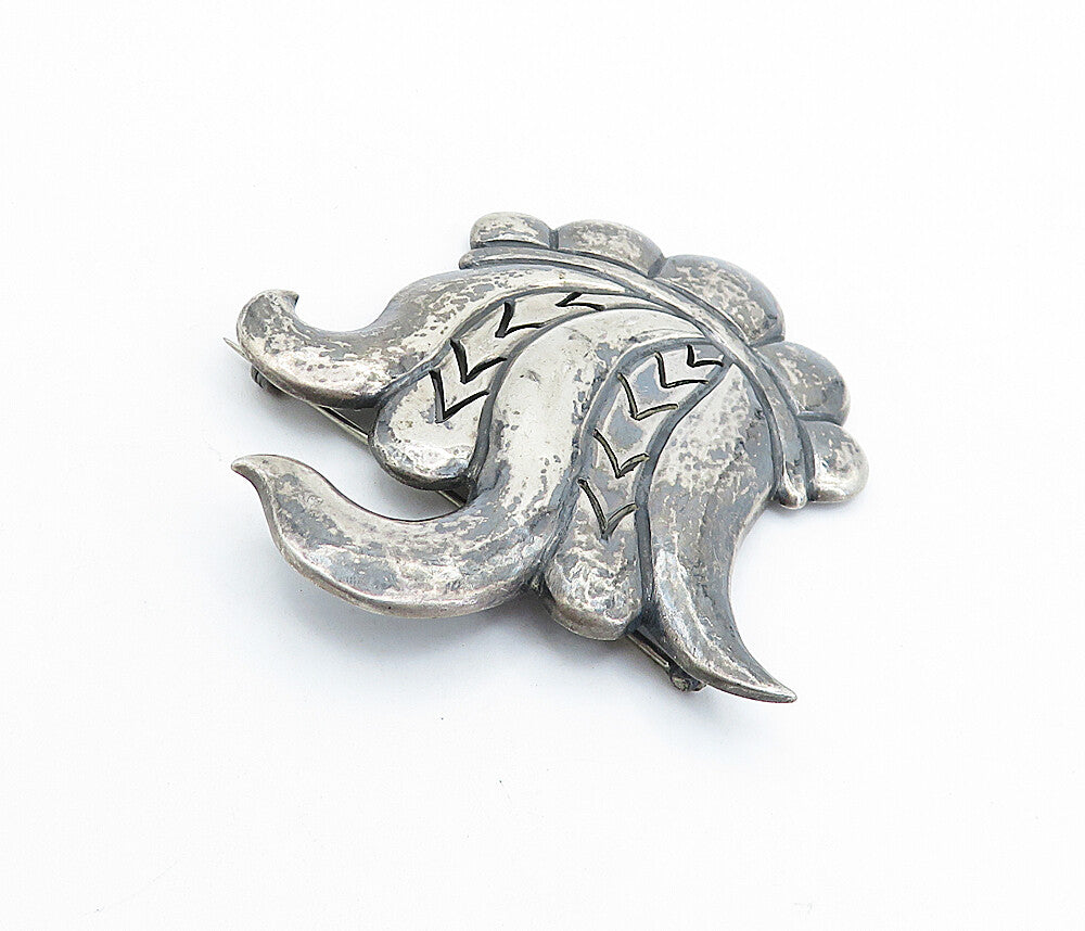 925 Sterling Silver  Vintage Antique Oxidized Etched Pattern Brooch Pin BP2442
