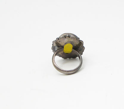 925 Sterling Silver  Vintage Bezel Set Jasper Solitaire Ring Sz 7.5  RG3051
