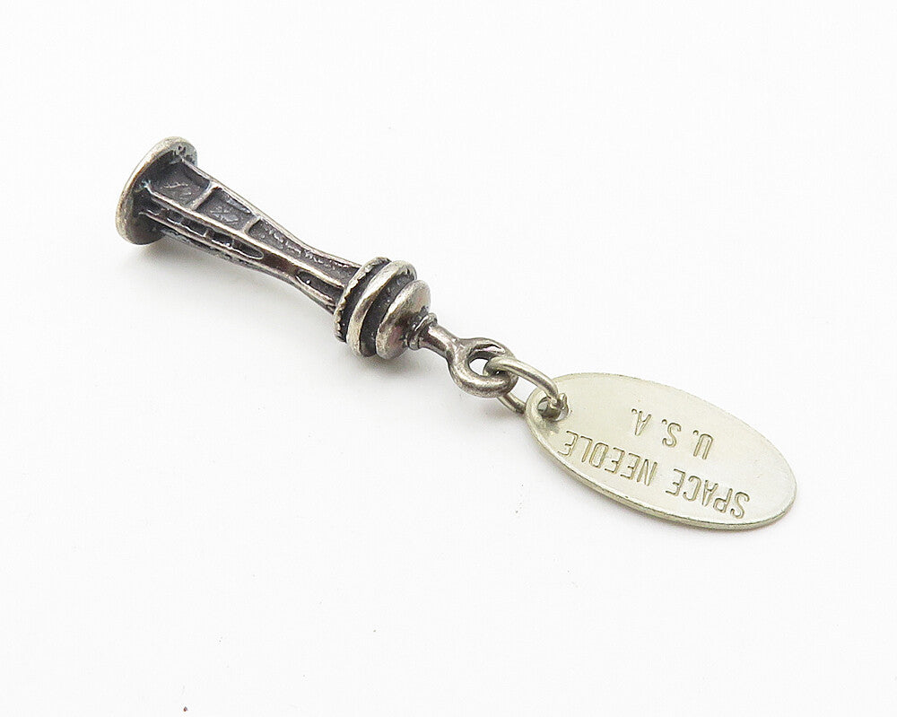 925 Sterling Silver  Vintage Petite Space Needle Tower Drop Pendant  PT8182