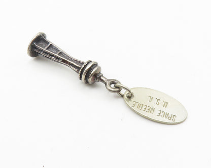 925 Sterling Silver  Vintage Petite Space Needle Tower Drop Pendant  PT8182