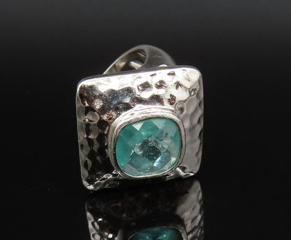 925 Sterling Silver  Vintage Hammered Frame Blue Topaz Ring Sz 6  RG25747