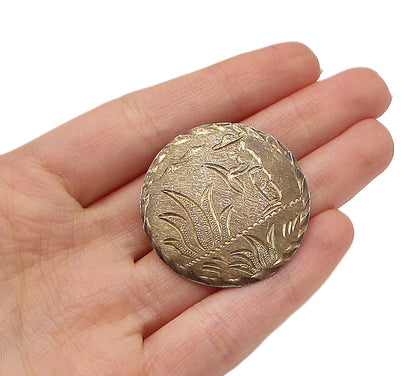 MEXICO 925 Silver Vintage Carved View Picture Pendant Brooch Pin BP1011