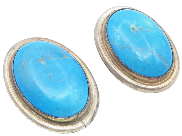 925 Sterling Silver  Vintage Turquoise Oval Non Pierce Drop Earrings  EG5536