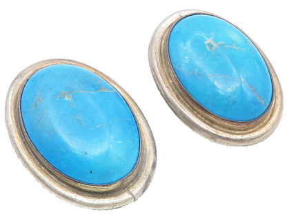 925 Sterling Silver  Vintage Turquoise Oval Non Pierce Drop Earrings  EG5536