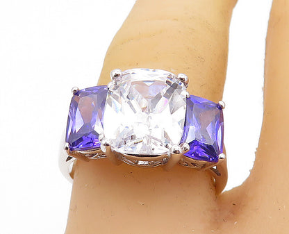 925 Sterling Silver  Cubic Zirconia & Purple Topaz Band Ring Sz 8  RG7277